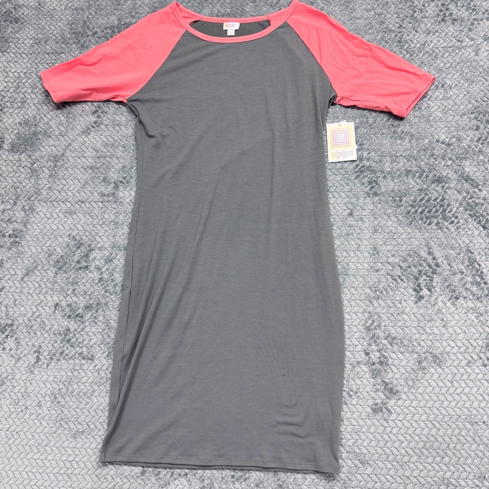 NWT LuLaRoe Julia Raglan Sleeve Sheath Dress Grey Pink Size Large